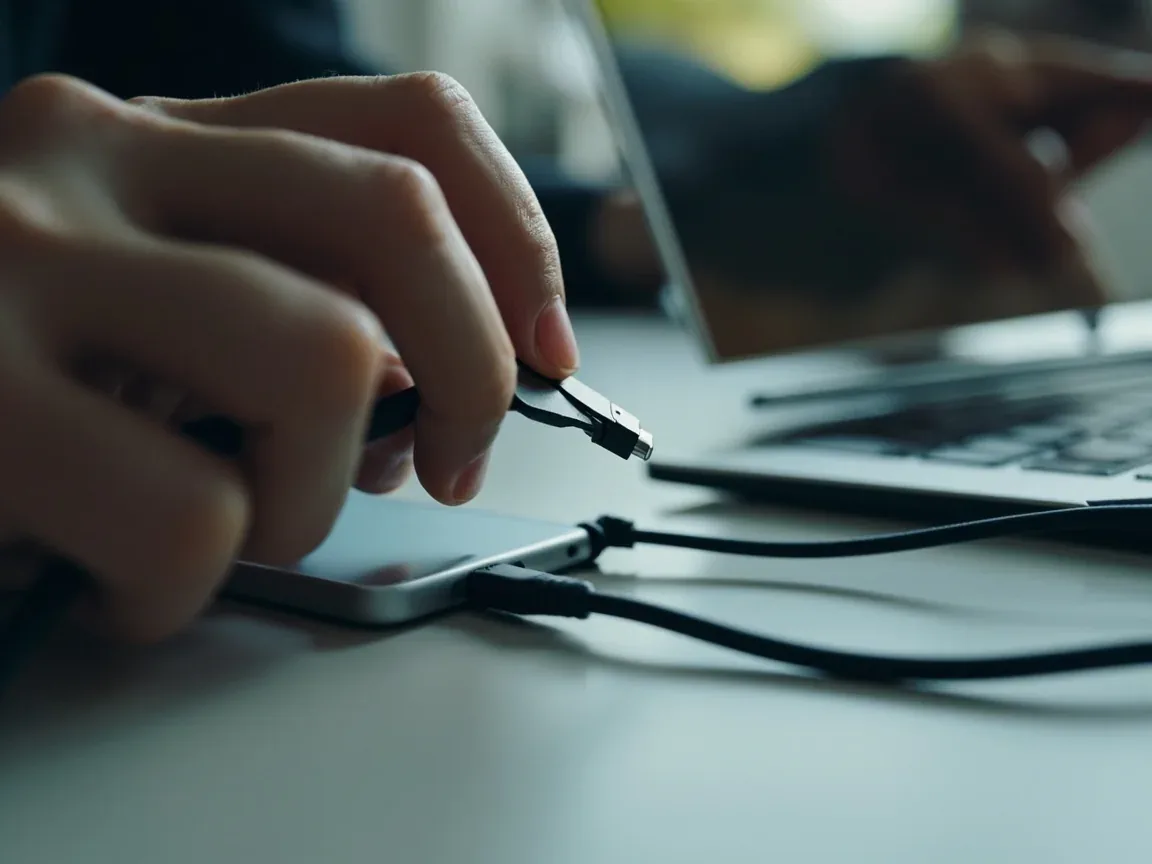 An adult preparing APK file verification at a desk with a generic smartphone and a notebook.