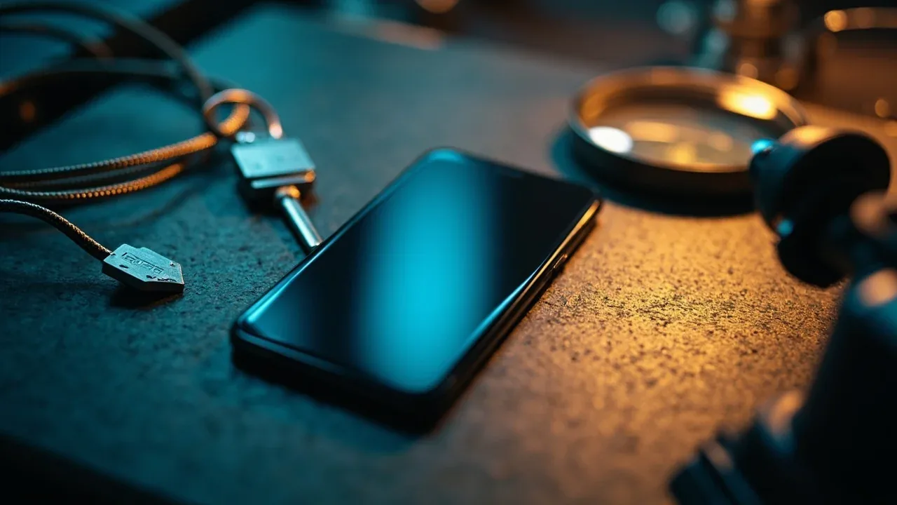 Editorial photograph of a generic smartphone beside a notebook showing APK verification steps.