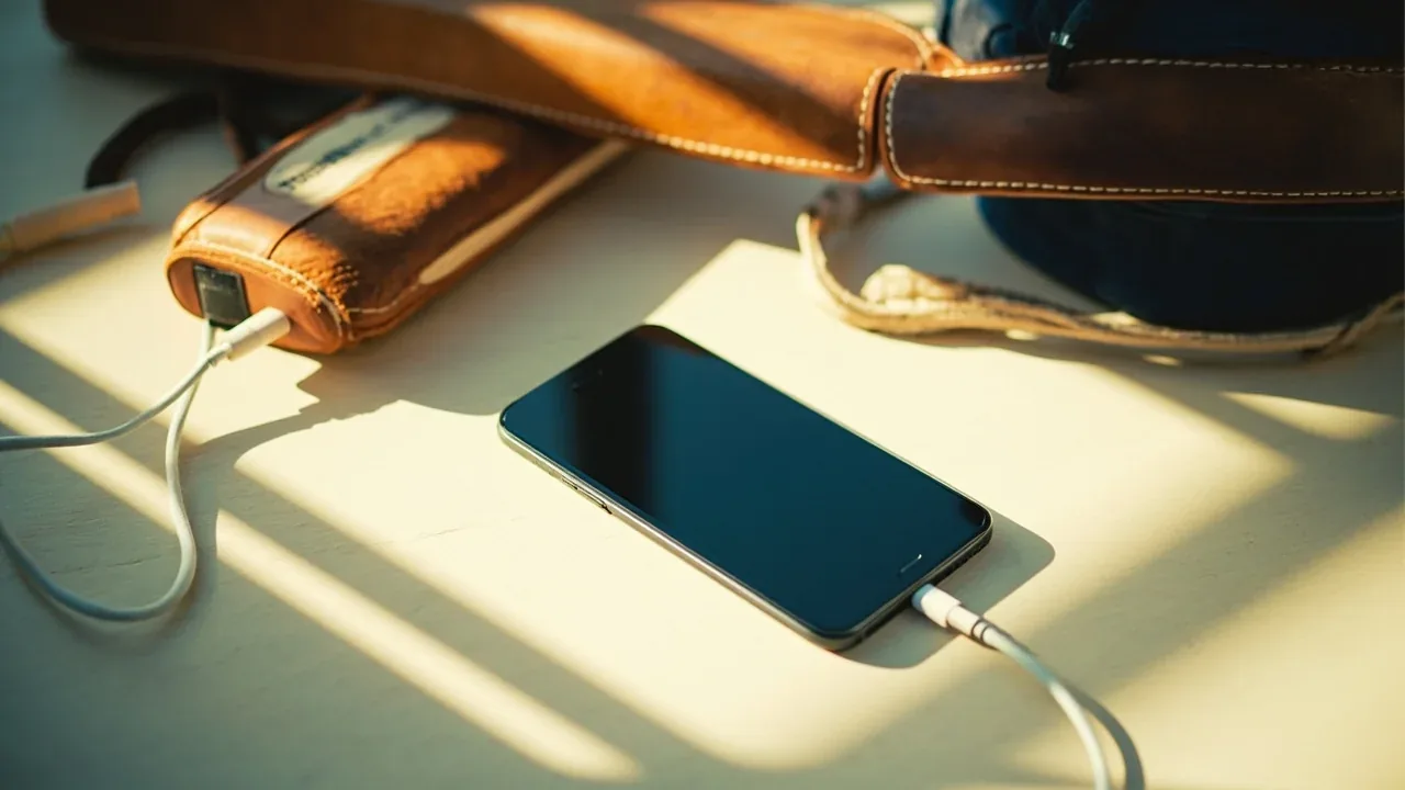 Editorial photograph of a generic smartphone resting on a desk with a download checklist beside a notebook.