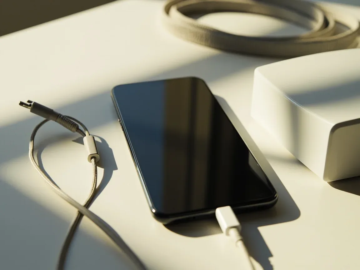 An overhead editorial photograph of a phone being prepared for sign-in beside a notebook.